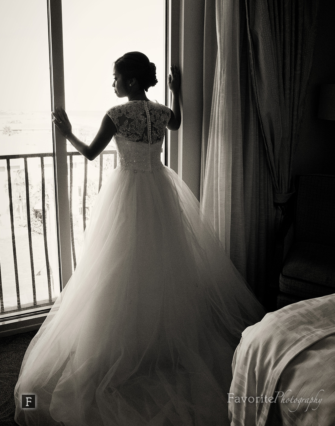 Natural Wedding Photo Bride Looking Out Window