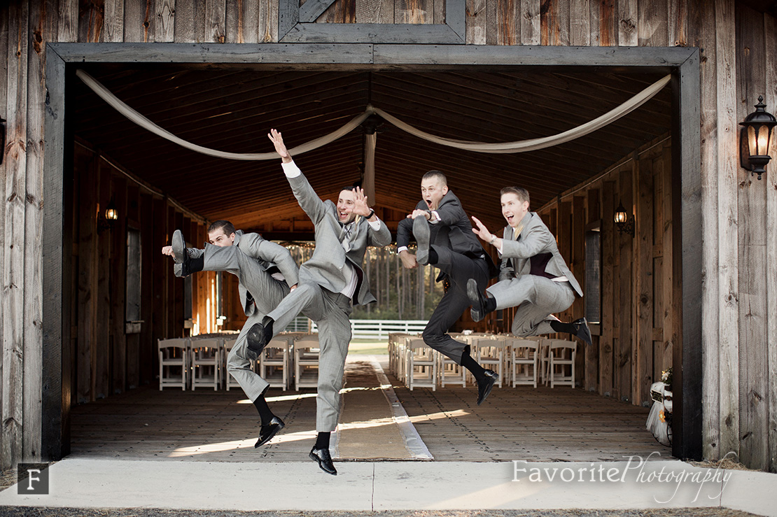 Keeler Property Bridge Groomsmen Jump Photo